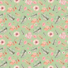 Pattern with autumn flowers and leaves 7