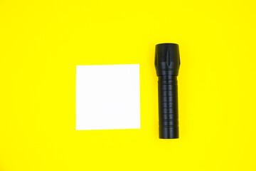 Blank white To Do List Sticker with black flashlight. Searching information on the Internet..Close...