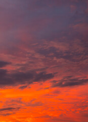 Beautiful dramatic sky. Sunset or sunrise time. Amazing purple clouds. Soft focus photo.