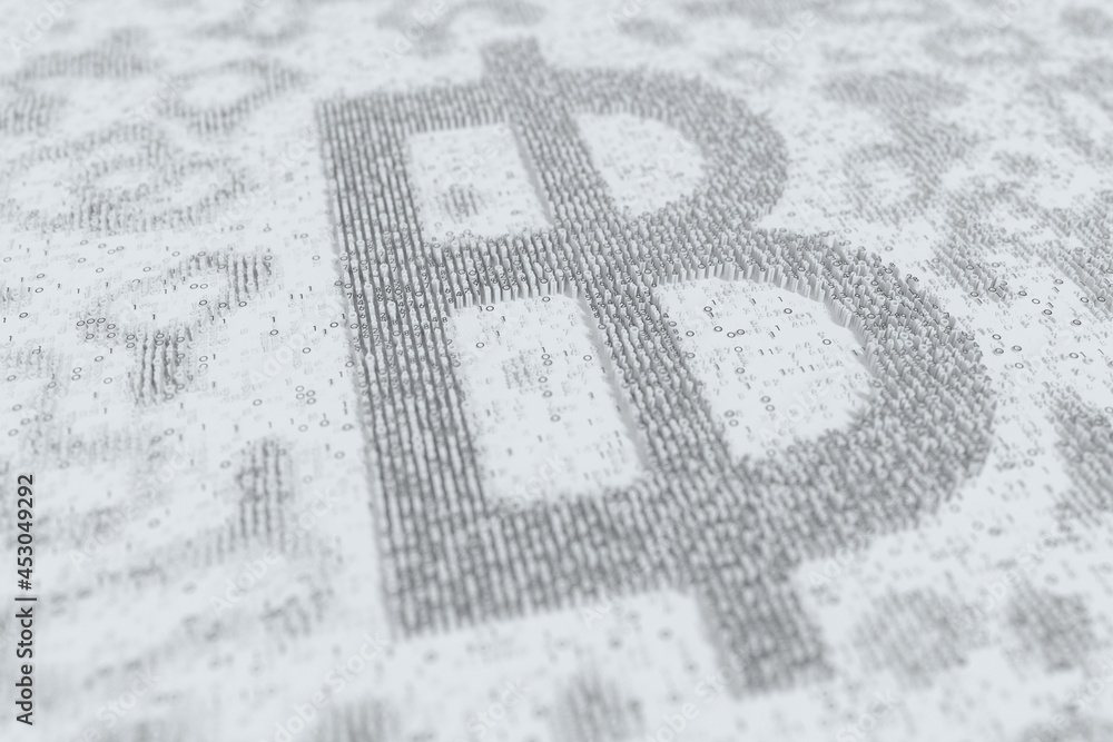 Poster bitcoin or thai baht symbol consisting of many numbers. digital currency or crypto fintech related c
