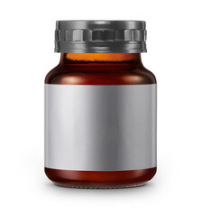 Glass jar with gray label taken on white background