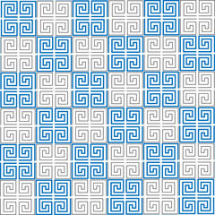 Abstract symmetrical blue and white square spiral tile pattern