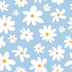 Printed roller blinds Floral pattern Vector hand drown camomiles seamless pattern on a soft blue background