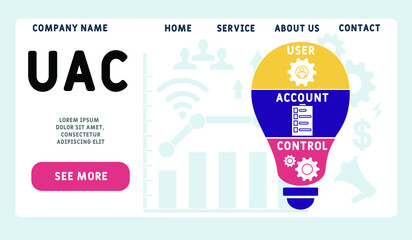 Vector website design template . UAC - User Account Control acronym. business concept. illustration for website banner, marketing materials, business presentation, online advertising.