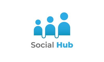 Social hub logo. Blue people icon linked into wave line. Usable for social, education, charity, society, insurance, and others.