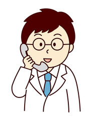 電話する笑顔の若い男性医師