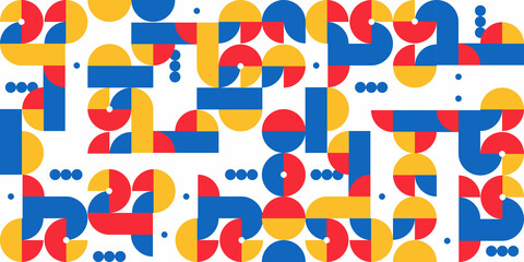 Abstract geometric mural colorful seamless pattern in Bauhaus style. minimalist geometric artwork with simple shapes and drawings. 