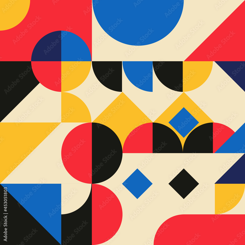 Poster abstract geometric mural colorful seamless pattern in bauhaus style. pattern design