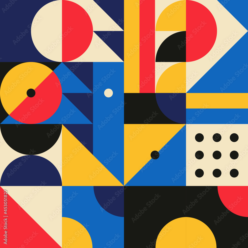 Poster abstract geometric mural colorful seamless pattern in bauhaus style. pattern design