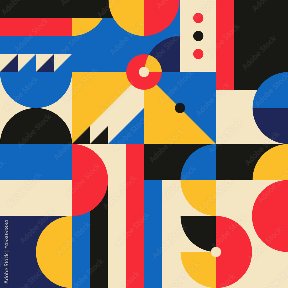Poster abstract geometric mural colorful seamless pattern in bauhaus style. pattern design