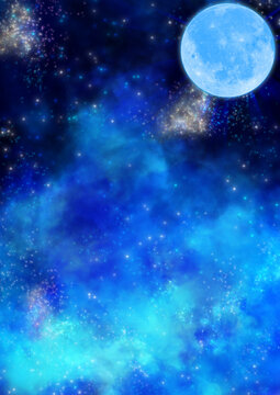 夜空に浮かぶ満月の風景イラスト