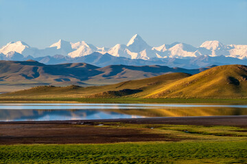 lake in the mountains at dawn