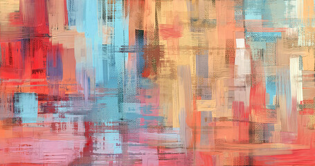 Artistic paint strokes, oil painting on canvas. Acrylic art, orange and sky blue texture. Abstract grungy background