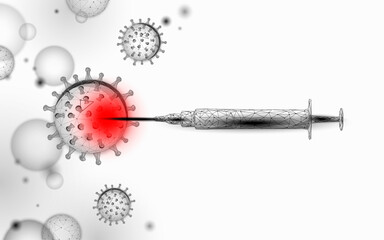 Low poly test tube virus syringe. Laboratory analysis medical disease infection treatment. Modern science technology medicine research banner template vector illustration