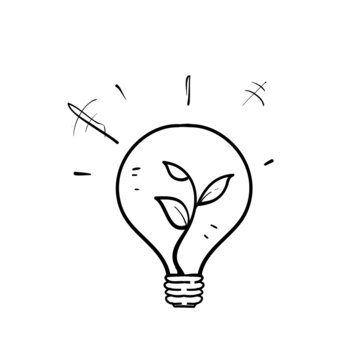 hand drawn doodle light bulb with plant inside symbol for ecological energy illustration icon
