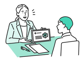 コンサルタントの説明を受けている男性のイラスト素材