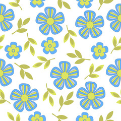 Fototapeta na wymiar Flowers and leaves seamless pattern. Colorful. On white background.