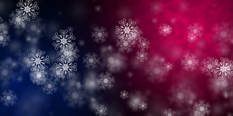 Abstract dark blue and magenta background with flying snowflakes - obrazy, fototapety, plakaty