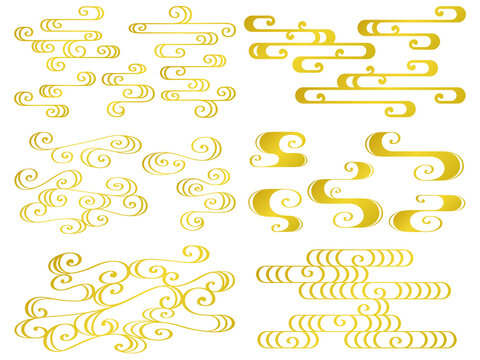 金色の和風の流水模様のイラストセット