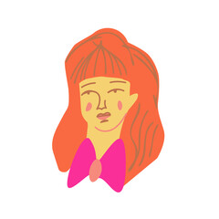 Portrait of a women with a beard representative of the LGBTQ Asian race hand drawn.Simple avatar of a people in flat drawing style.Design for social networks,web,packaging,posters,postcards,stickers.