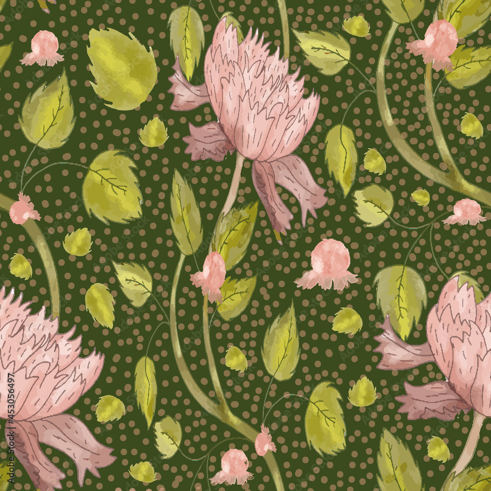 Poster historical flowers vector seamless repeat pattern print background