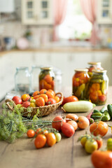 Fototapeta na wymiar preservation of tomatoes and cucumbers