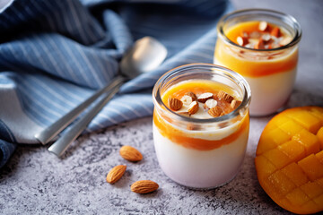 Greek yogurt mango healthy breakfast in a jar
