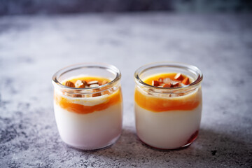 Greek yogurt mango healthy breakfast in a jar