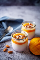 Greek yogurt mango healthy breakfast in a jar