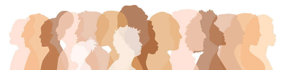 People of different ethnicities together. Flat vector illustration.