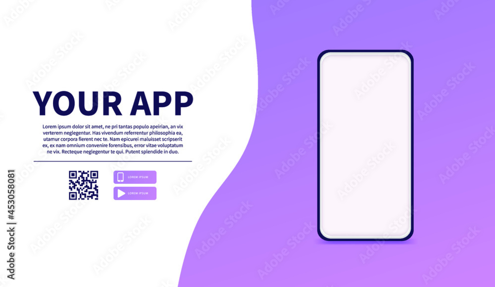 Poster download page of the mobile app. advertising space for your application. web banner. modern design. 