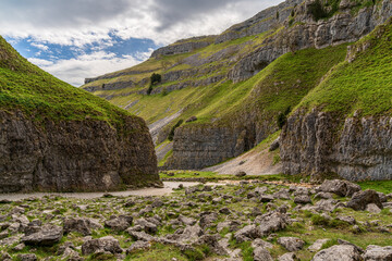 Yorkshire Dales landscape at the Gordale Scar near Malham, North Yorkshire, England, UK