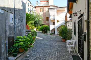 A characteristic street in Morolo, a medieval village in the province of Frosinone in Italy.	