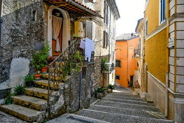 A characteristic street in Morolo, a medieval village in the province of Frosinone in Italy.