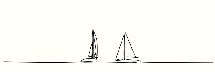 continuous drawing of two Sailing Boats In The Wind
