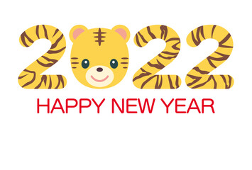 【2022年（令和4年）年賀状テンプレート】トラの顔とトラ柄の2022のイラスト（添え書きなし）