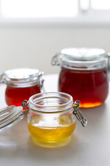 fresh natural honey in jars
