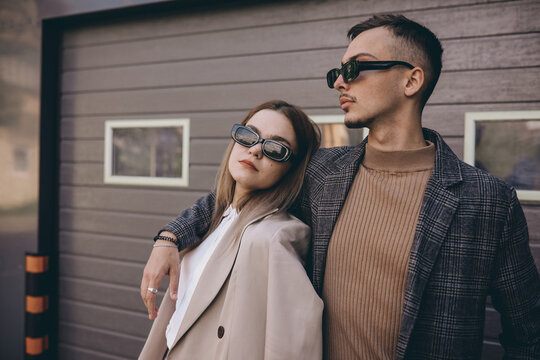 young modern stylish couple urban city