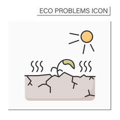 Soil eruption color icon. Plant suffering drought and land degradation. Concept of farming and agriculture dangers, irrigation problem and food production.Isolated vector illustration