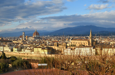 Fototapeta premium Cityscape of Florence as seen from Piazzale Michelangelo with Cathedral and Basilica of the Holy Cross. Italy