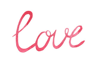 Romantic watercolor pink letters -Love on a white background.Watercolor illustration for Valentine's day. High quality illustration