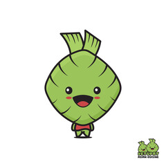 cute ketupat mascot character, traditional asian food cartoon illustration