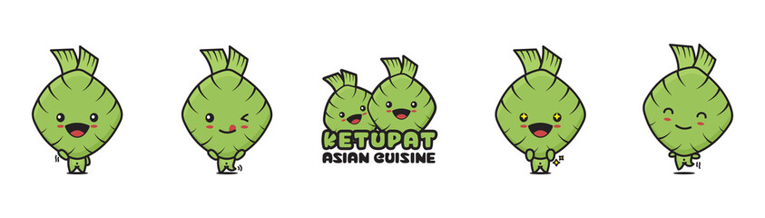 cute ketupat mascot character, traditional asian food cartoon illustration