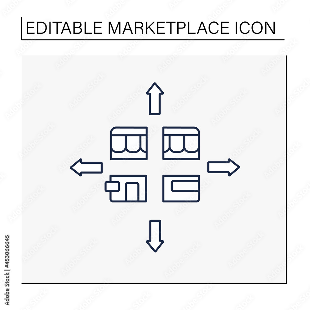 Poster marketplace fragmentation line icon. markets diverse and over time break into distinct groups of cus