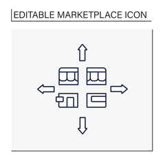 Obraz premium Marketplace fragmentation line icon. Markets diverse and over time break into distinct groups of customers.Marketplace concept. Isolated vector illustration. Editable stroke