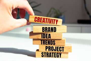 Wooden blocks with words 'Creativity concept'. Business concept