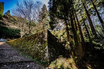 岩村城の石垣と道