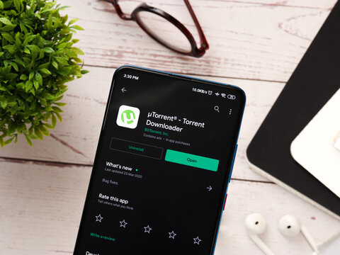 Assam, india - June 25, 2020 : utorrent a torrent downloader.