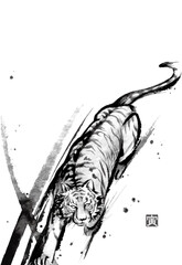 寅年の年賀状テンプレート（モノクロ）