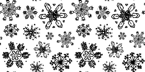Snowflakes hand drawn seamless pattern. Design for wrapping paper, backdrop, textile